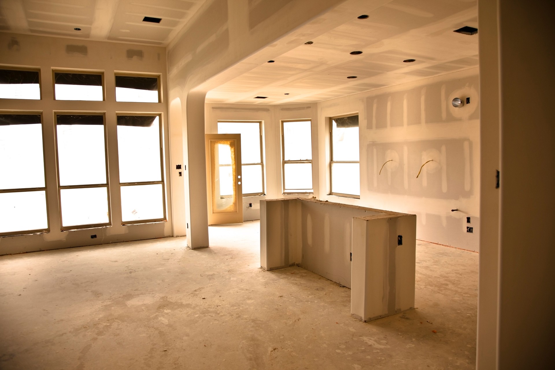 Home under construction. Sheetrock in kitchen.