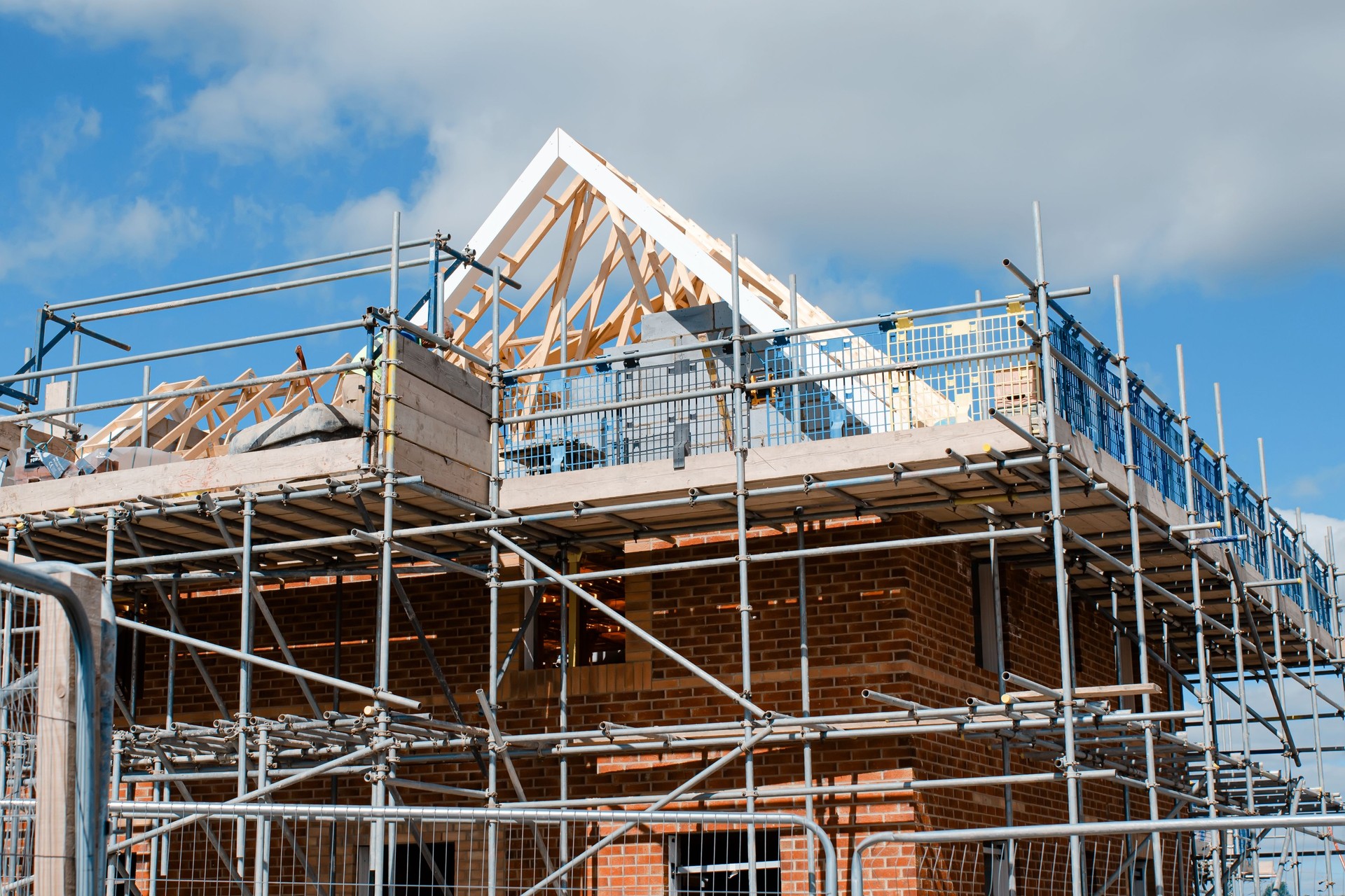 Loading platform made of scaffold system on housing development construction site